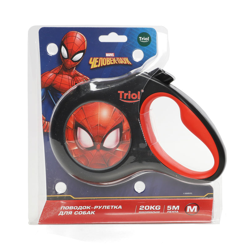 Поводок-рулетка для собак Marvel Человек-паук M, 5м до 20кг, лента, Triol-Disney