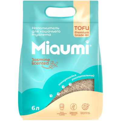 Наполнитель растительный Miaumi TOFU Jasmine Scented для кошачьего туалета, жасмин, 6 л