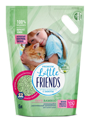 Наполнитель растительный комкующийся для туалета кошек "Little Friends® Tofu Bamboo" п/м пакет 2,5кг