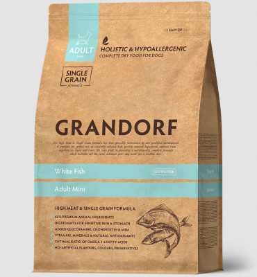 Сухой корм GRANDORF DOG White Fish MINI для взрослых собак мини пород, белая рыба, 1 кг