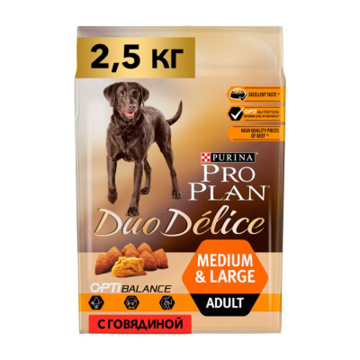 Pro Plan Duo Delice сухой корм для собак средних и крупных пород с говядиной 2.5 кг