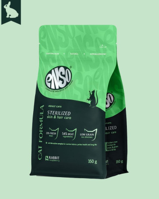 ENSO Cat Formula Sterilized сухой корм для стерилизованных кошек со свежим кроликом с добавлением малины, 350 гр
