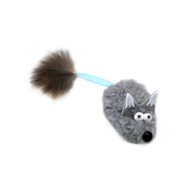 Игрушка GOSi для кошек "Лиса L серая с хвостом трубочка и кисточкой из меха"