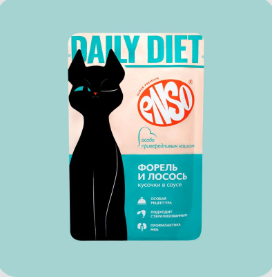 ENSO DAILY DIET Пауч для привередливых кошек, форель и лосось в соусе, 85г