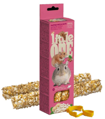 Little One. Палочки для хомяков, крыс, мышей и песчанок с воздушным рисом и орехами 2*60гр