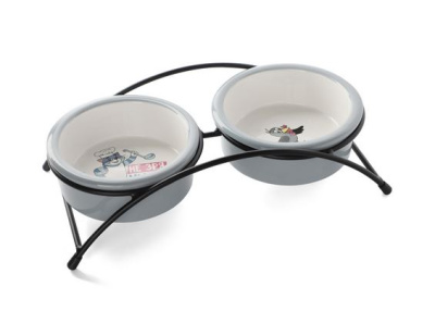 Triol СОЮЗМУЛЬТФИЛЬМ Миска для животных керамическая двойная на подставке "Матроскин и Галчонок", 2*0.25л