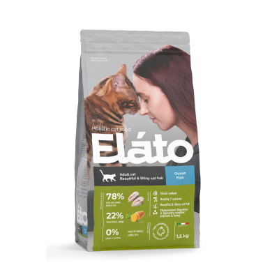 Elato Holistic Adult Cat Ocean Fish / Beautiful & Shiny Cat Hair Сухой корм для взрослых кошек с рыбой, 1,5 кг