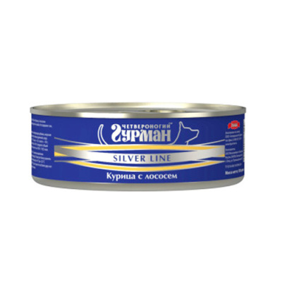 Четвероногий Гурман Консервы для собак Серебряная линия, курица с лососем, 100 г