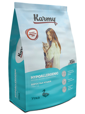 Karmy Hypoallergenic Сухой корм для кошек, склонных к пищевой аллергии, Утка 1,5кг