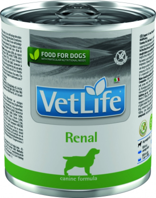 Консервы FARMINA VETLIFE NATURAL DIET DOG RENAL для взрослых собак всех пород с курицей и рыбой диета при заболеваниях почек - 300 гр