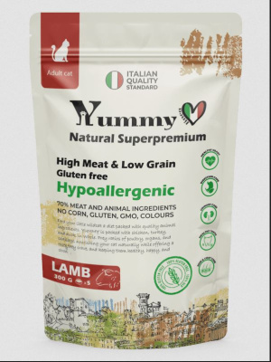 Yummy Linea Сухой полнорационный корм для взрослых кошек с ягненком, 0,3 кг