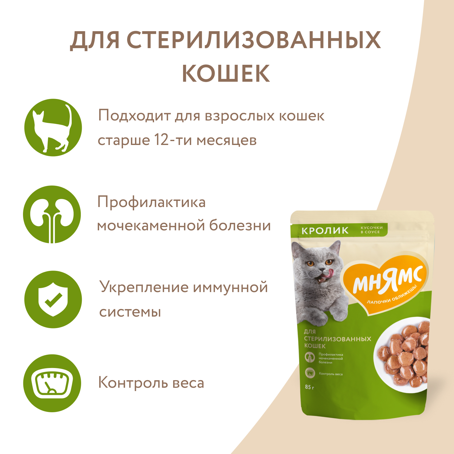 Влажный корм Мнямс Кусочки в соусе с кроликом для стерилизованных кошек 85г