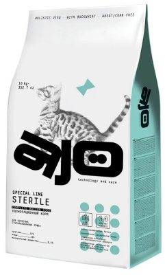 AJO CAT STERIL Сухой корм для стерилизованных кошек с индейкой и уткой, 10 кг