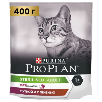 Pro Plan Sterilised сухой корм для кошек для стерилизованных кошек с уткой и печенью 400 г
