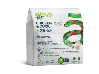 Alleva Holistic Chicken & Duck + Aloe vera & Ginseng Kitten для котят с курицей и уткой, алое вера и женьшенем 0,4 кг