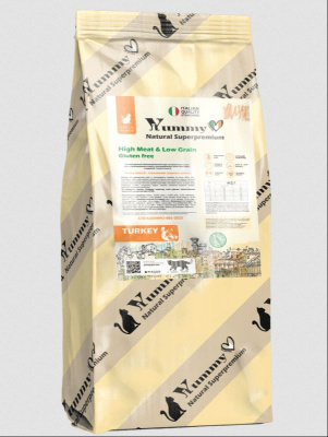 Yummy Linea Сухой полнорационный корм для взрослых стерилизованных кошек и котов с индейкой, 7 кг