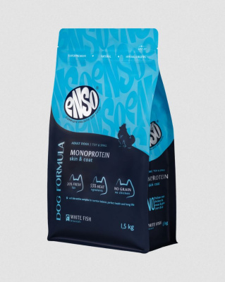 ENSO Dog Formula Monoprotein сухой корм для взрослых собак мелких и миниатюрных пород со свежей белой рыбой с добавлением брокколи, 1,5 кг