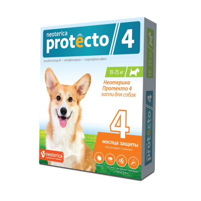 Neoterica Protecto 4 Капли на холку для  собак 10-25кг, 2 пипетки