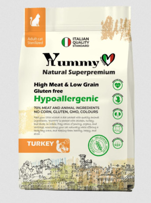Yummy Linea сухой полнорационный корм для взрослых стерилизованных кошек с индейкой, 2 кг