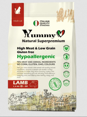 Yummy Linea Сухой полнорационный корм для взрослых кошек с ягненком, 1,2 кг