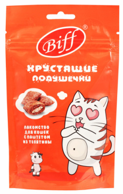 Лакомство TITBIT Хрустящие подушечки Biff для кошек с паштетом из телятины, 60 г