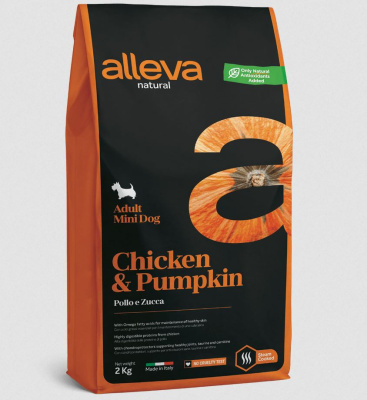 Низкозерновой сухой корм Alleva Natural Adult Chicken And Pumpkin Mini для взрослых собак мелких пород, 2 кг