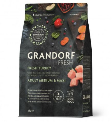 GRANDORF Fresh DOG Adult  MED&MAXI Сухой корм для собак средних и крупных  пород, индейка с бататом 3кг