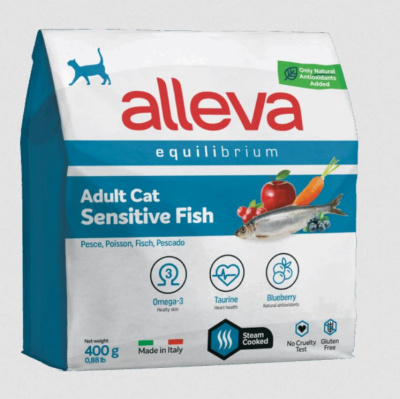 Сухой корм Alleva Equilibrium Adult Cat Sensitive Fish для взрослых кошек, 0,4 кг