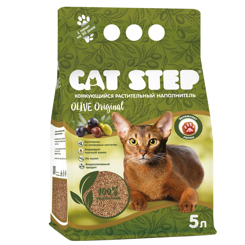 Наполнитель комкующийся растительный CAT STEP Olive Original, 5л