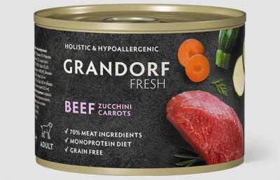 Монопротеиновый влажный корм   GRANDORF FRESH из говядины с цукини и морковью для собак всех пород, 200 гр