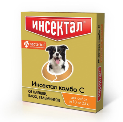 Инсектал Комбо капли для собак от блох, клещей, гельминтов 10-25кг, 1 пипетка
