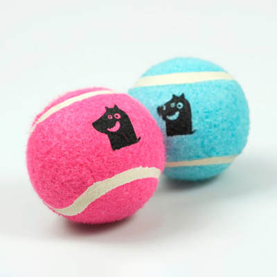 Игрушка Mr.Kranch для собак Теннисный мяч малый 6.3 см с пищалкой набор 2 шт. голубой/розовый