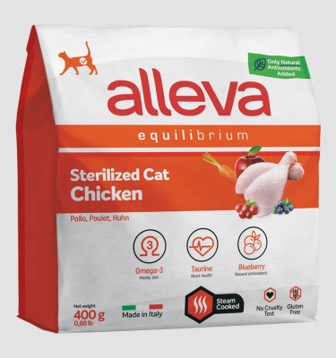 Сухой корм Alleva Equilibrium Chicken Sterilized Cat для кастрированных котов и стерилизованных кошек, 0,4 кг