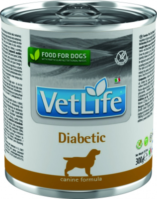 Консервы FARMINA VETLIFE NATURAL DIET DOG DIABETIC для взрослых собак всех пород с курицей и рыбой диета при диабете и регуляции поступления глюкозы, 300 гр