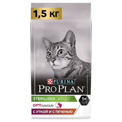 Pro Plan Sterilised сухой корм для стерилизованных кошек с уткой и печенью 1.5 кг