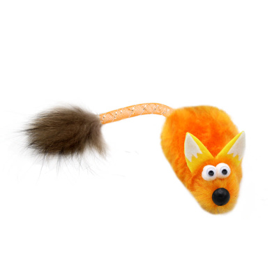 Игрушка GOSi для кошек "Лиса L рыжая с хвостом трубочка и кисточкой из меха"