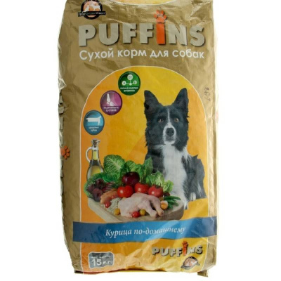 Пуффинс Сухой корм для взрослых собак «Курица по-домашнему» 15 кг