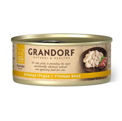 Консервы для кошек GRANDORF Куриная грудка с утиным филе 70 гр