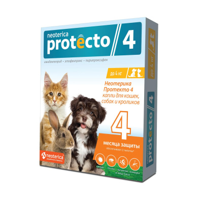 Neoterica Protecto 4 Капли на холку для кошек, собак и кроликов до 4кг, 2 пипетки