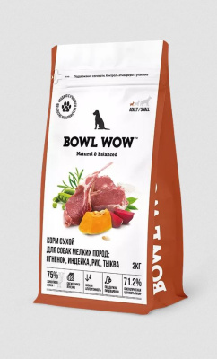 BOWL WOW Сухой корм для взрослых собак мелких пород с ягненком, индейкой, рисом и тыквой, 2 кг