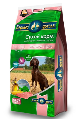 Верные друзья Корм для собак средних пород Гипоаллергенный ягненок и рис 15 кг