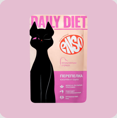 ENSO DAILY DIETПауч для кошек, профилактика стресса, перепелка в соусе, 85г