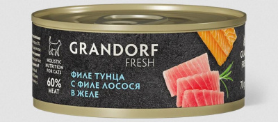 Консервы для кошек GRANDORF FRESH Филе тунца с лососем в желе, 70 гр Консервы для кошек GRANDORF FRESH Филе тунца с лососем в желе, 70 гр