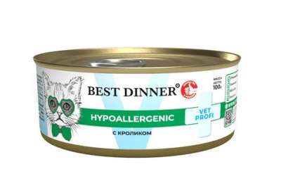 Best Dinner Vet Profi Hypoallergenic Влажный диетический корм для кошек и котят, с кроликом,  0,1кг