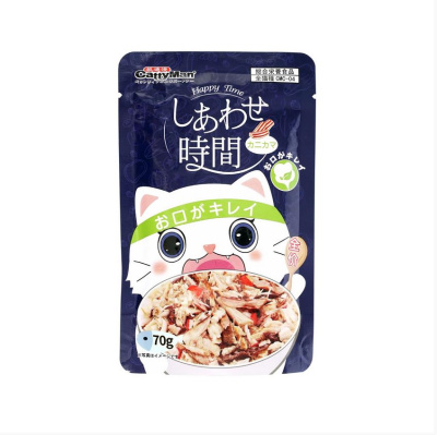 Влажный функциональный корм для котят и взрослых кошек "Момент счастья" на основе камчатского краба и тихоокеанского тунца для зубной гигиены,  70г