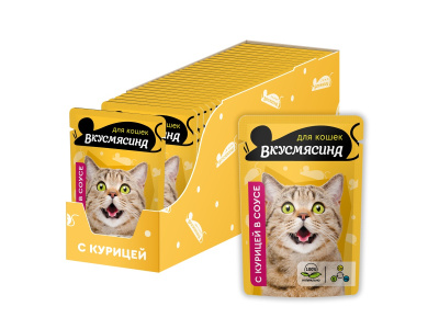 ВКУСМЯСИНА Влажный корм для кошек Курица в соусе 85 гр