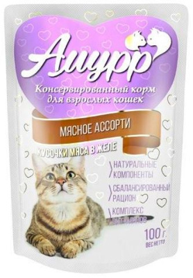 Амурр Влажный корм для кошек Мясное ассорти в желе 100 гр