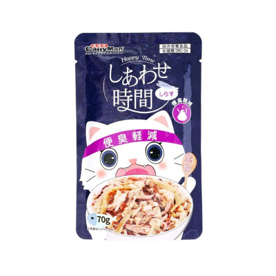 Влажный функциональный корм для котят и взрослых кошек "Момент счастья" на основе анчоуса и тихоокеанского тунца для устранения неприятного запаха туалета, 70г