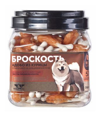 ГРИН КЬЮЗИН Лакомство для собак БРОСКОСТЬ курица на кальцеевой косточке 750 гр