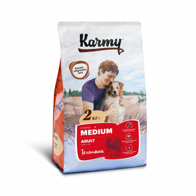 Karmy Medium Adult Телятина 2 кг. Полнорационный сухой корм для собак средних пород старше 1 года